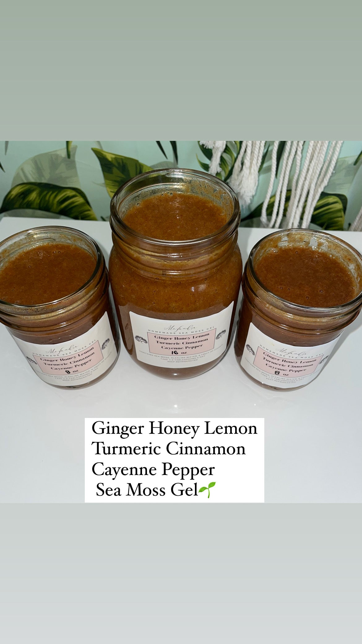 Ginger Honey Lemon Cayenne Pepper Cinnamon Turmeric Sea Moss Gel